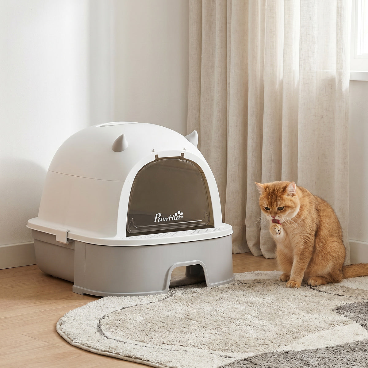 PawHut Katzentoilette Edelstahl mit abnehmbarem Deckel, Schaufel & Aktivkohlefilter für kleine bis – Produktabbildung 2