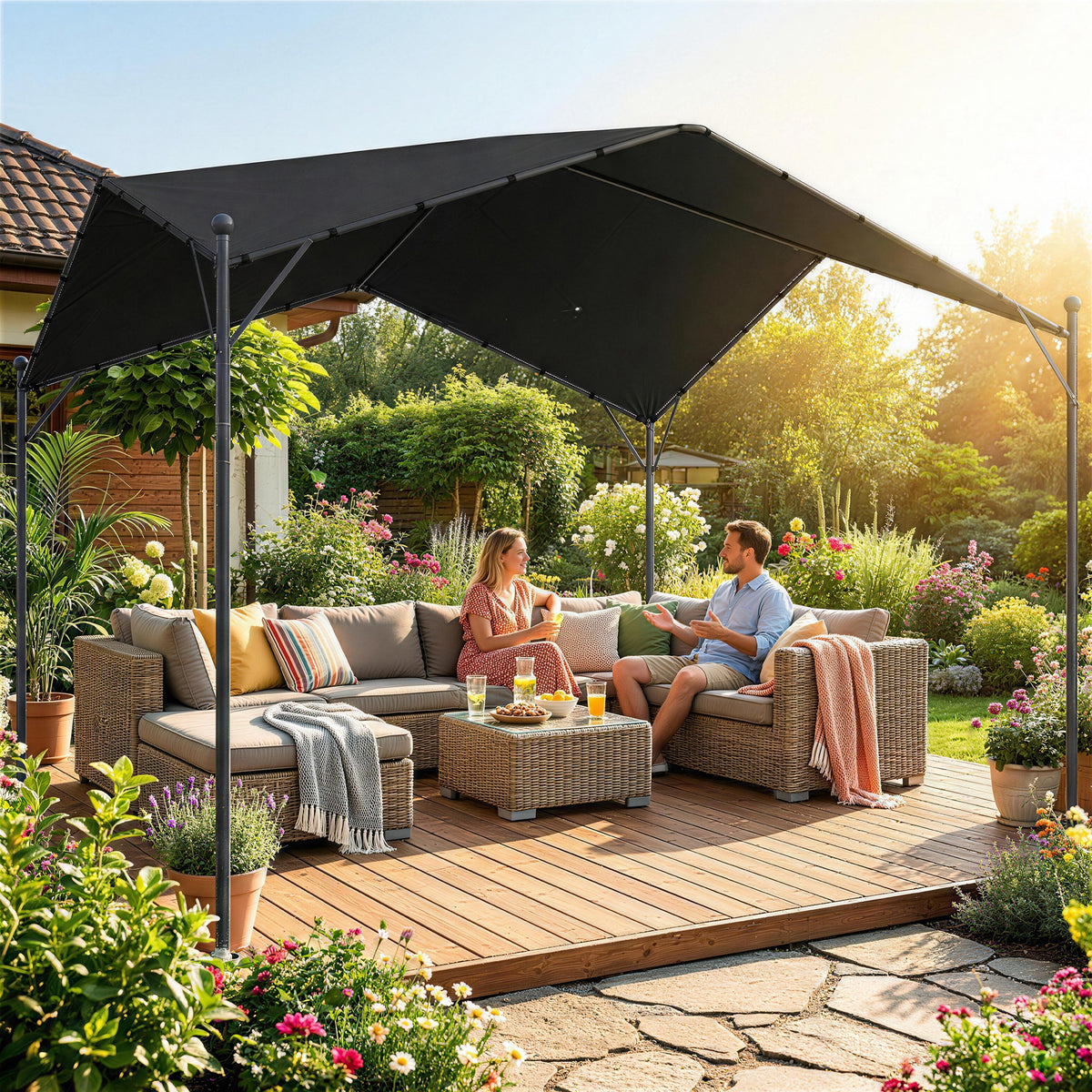 Outsunny Pergola Pavillon 3x3m Wasserabweisend Stabil winterfest Sonnenschutz mit Satteldach – Produktabbildung 2