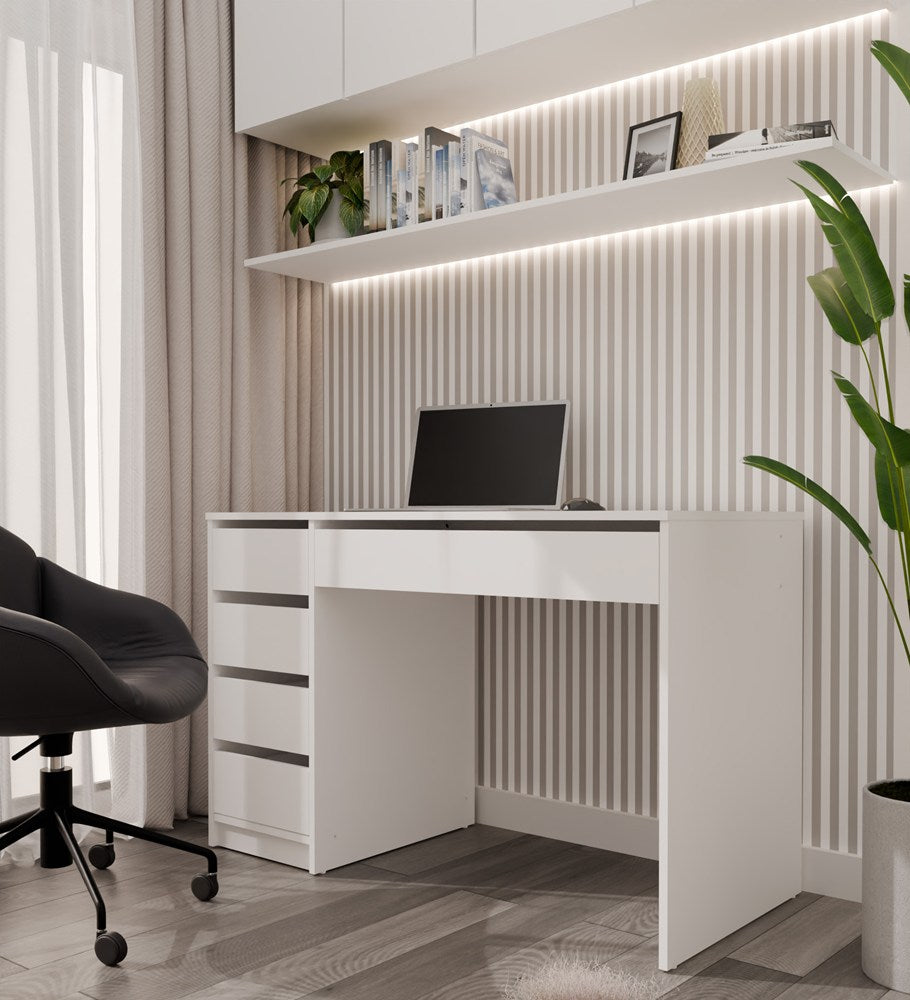 Schreibtisch ARTO WEISS 120 CM 5 Schubladen Schrank Modern für Arbeit Zuhause Büro – Produktabbildung 2