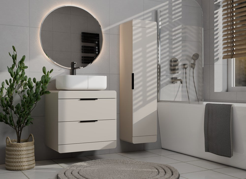 Hängender Badezimmerschrank TERRA 1D KASCHMIR BEIGE Hochschrank 4 Ablagen fürs Badezimmer – Produktabbildung 2