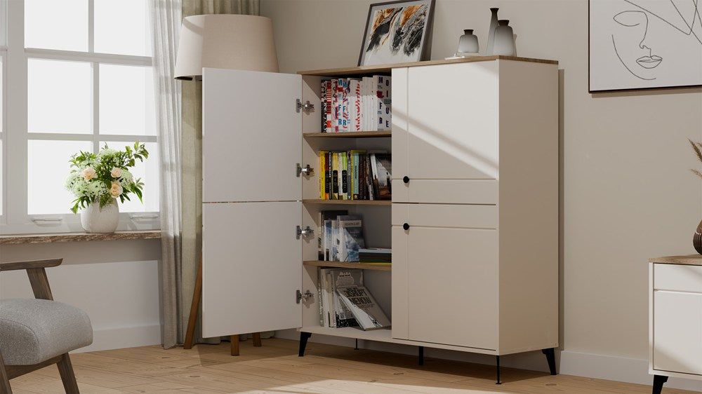 Kommode POINT 4D Kaschmir Beige Eiche Castello Schrank 4 Türen 8 Regalböden für Wohnzimmer – Produktabbildung 2