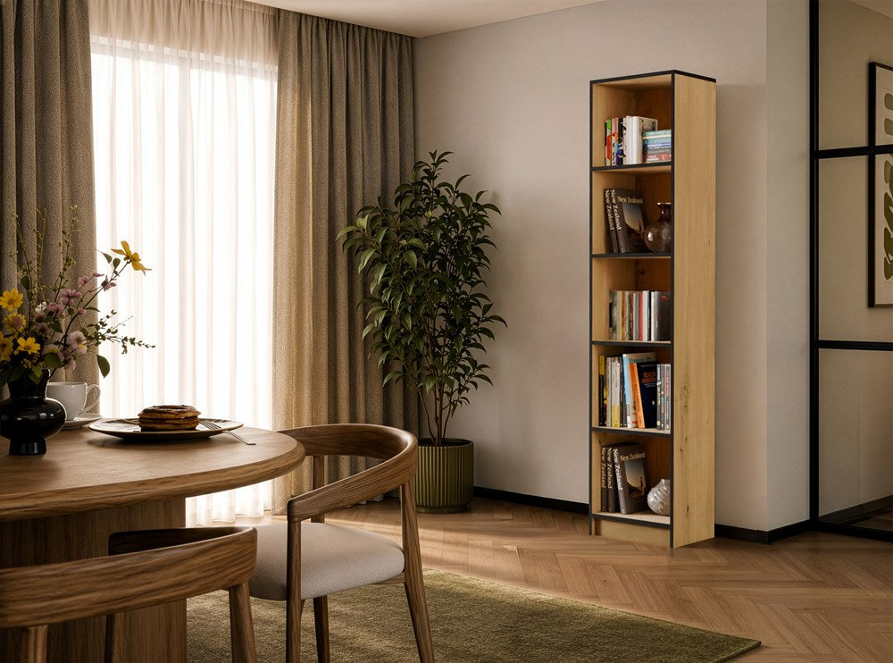 REGAL Schrank R40 für Bücher Ordner EICHE ARTISAN SCHWARZ 5 Ablagen für Büro – Produktabbildung 2