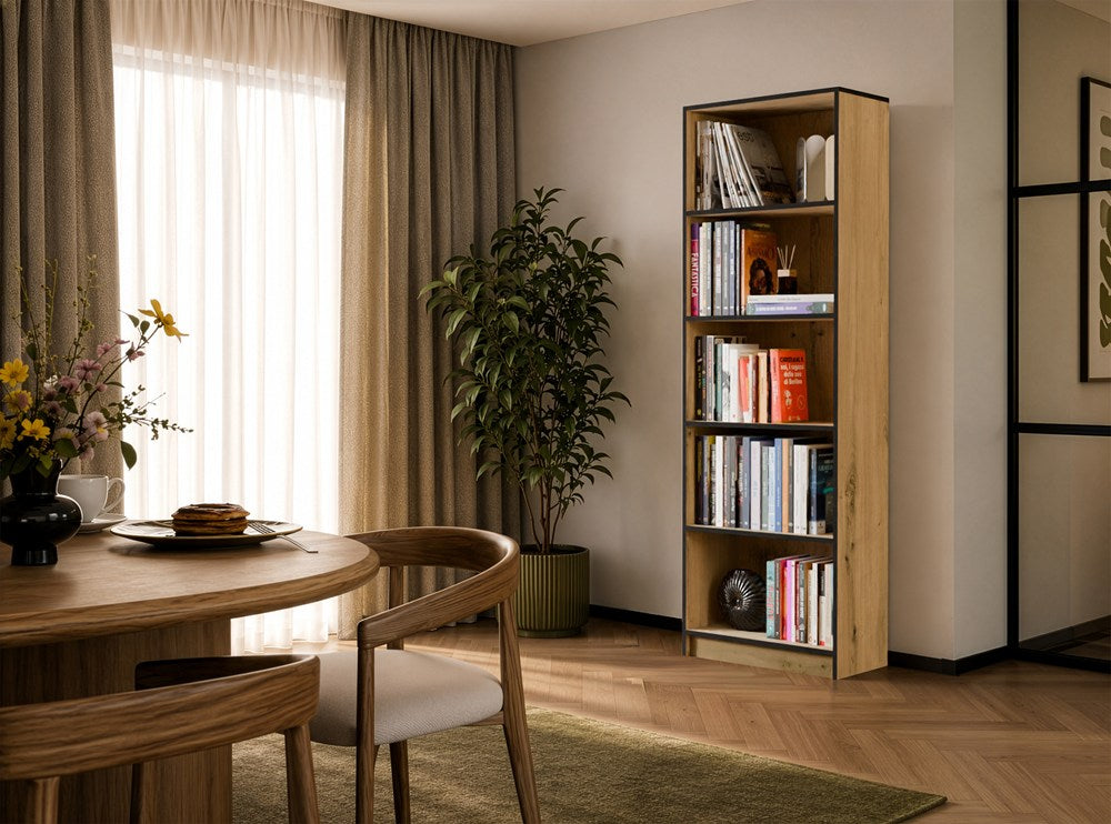 REGAL Schrank R60 für Bücher EICHE ARTISAN SCHWARZE KANTEN 5 Ablagen für Büro – Produktabbildung 2