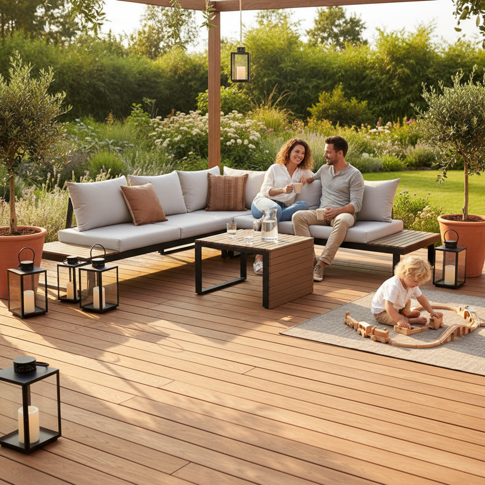Gartenmöbelset MARBELLA mit Ecksofa und Tisch GRAU – Produktabbildung 7