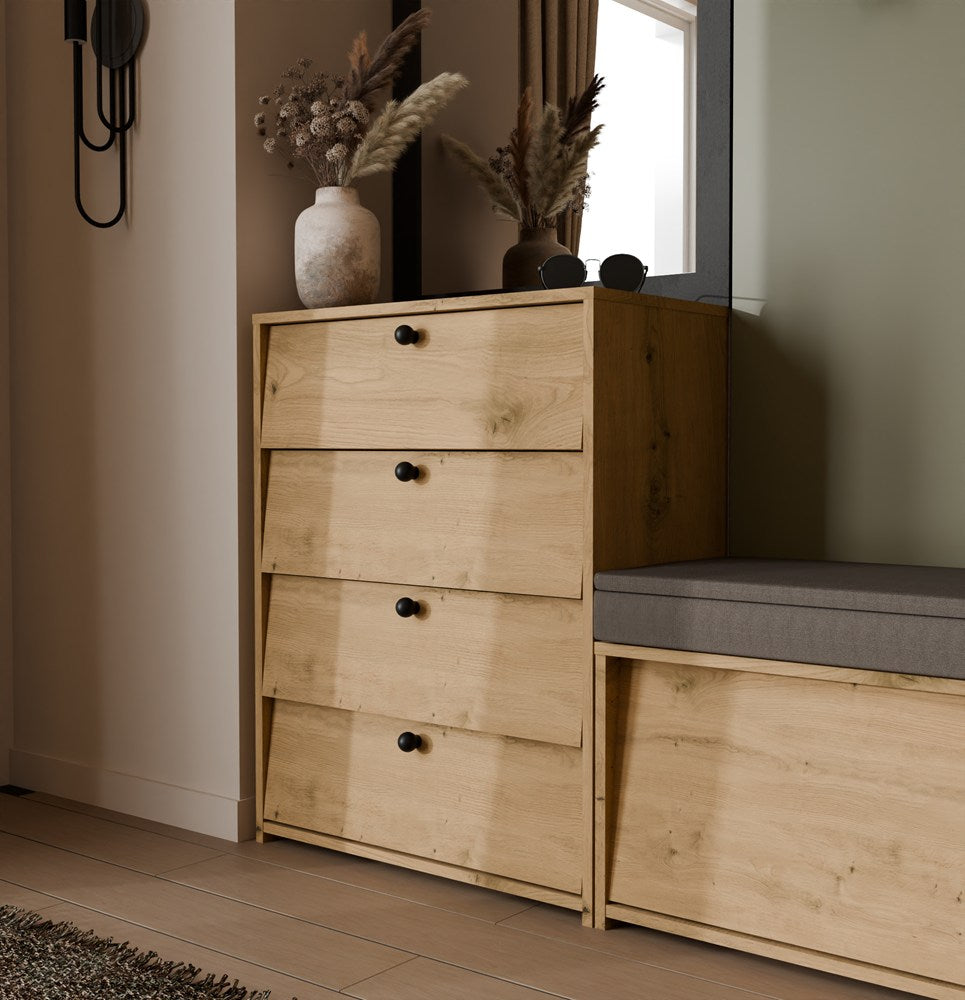 Schuhschrank LOKA EICHE ARTISAN 4 Klapptüren 66 cm für Flur – Produktabbildung 2