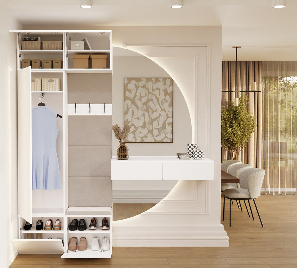 GARDEROBE HAGA II 1SZ1W WEISS Schrank + Kleiderpaneel + Sitzfläche Flur – Produktabbildung 2