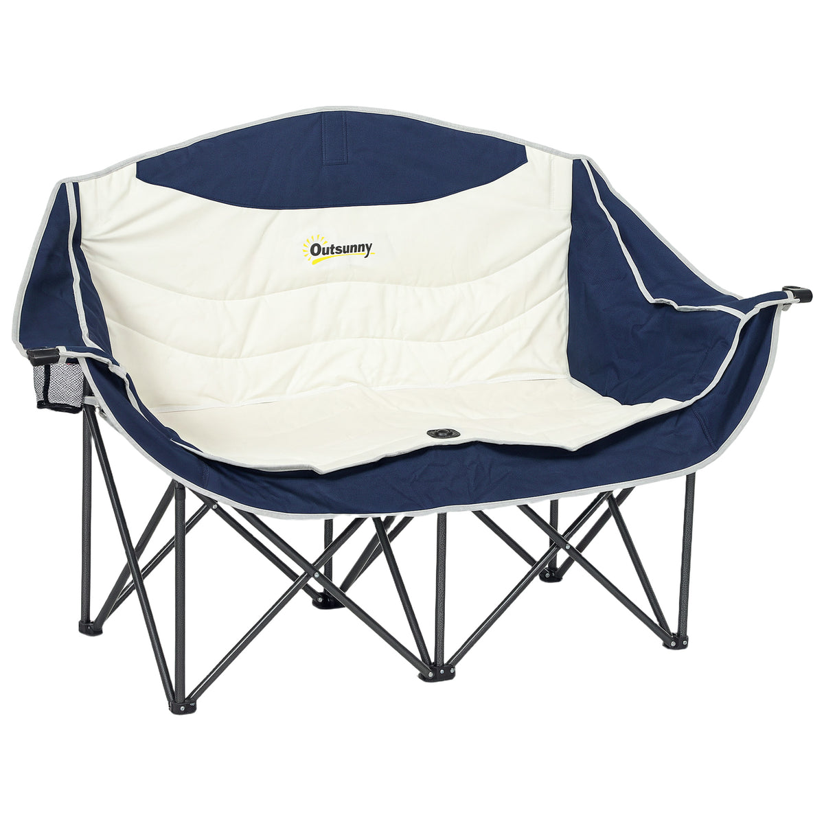 Outsunny Faltstuhl faltbar 2 Sitzer Campingstuhl mit Getränkehalter Tragetasche bis 250kg belastbar Blau
