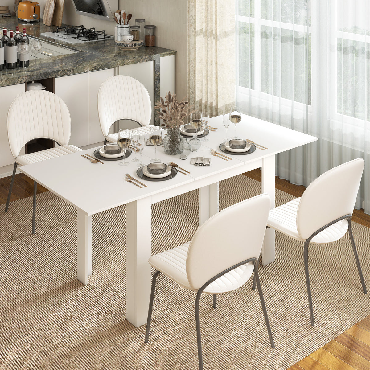 HOMCOM Esstisch ausziehbar, 140/180 x 80 cm Küchentisch für 6-8 Personen, für Küche, Esszimmer, Weiß – Produktabbildung 2