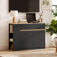 HOMCOM Sideboard, Buffet, großes Schrankfach, 3-stufiges Regal, Schublade, schwarz, 110 x 29,5 x 82cm – Produktabbildung 7