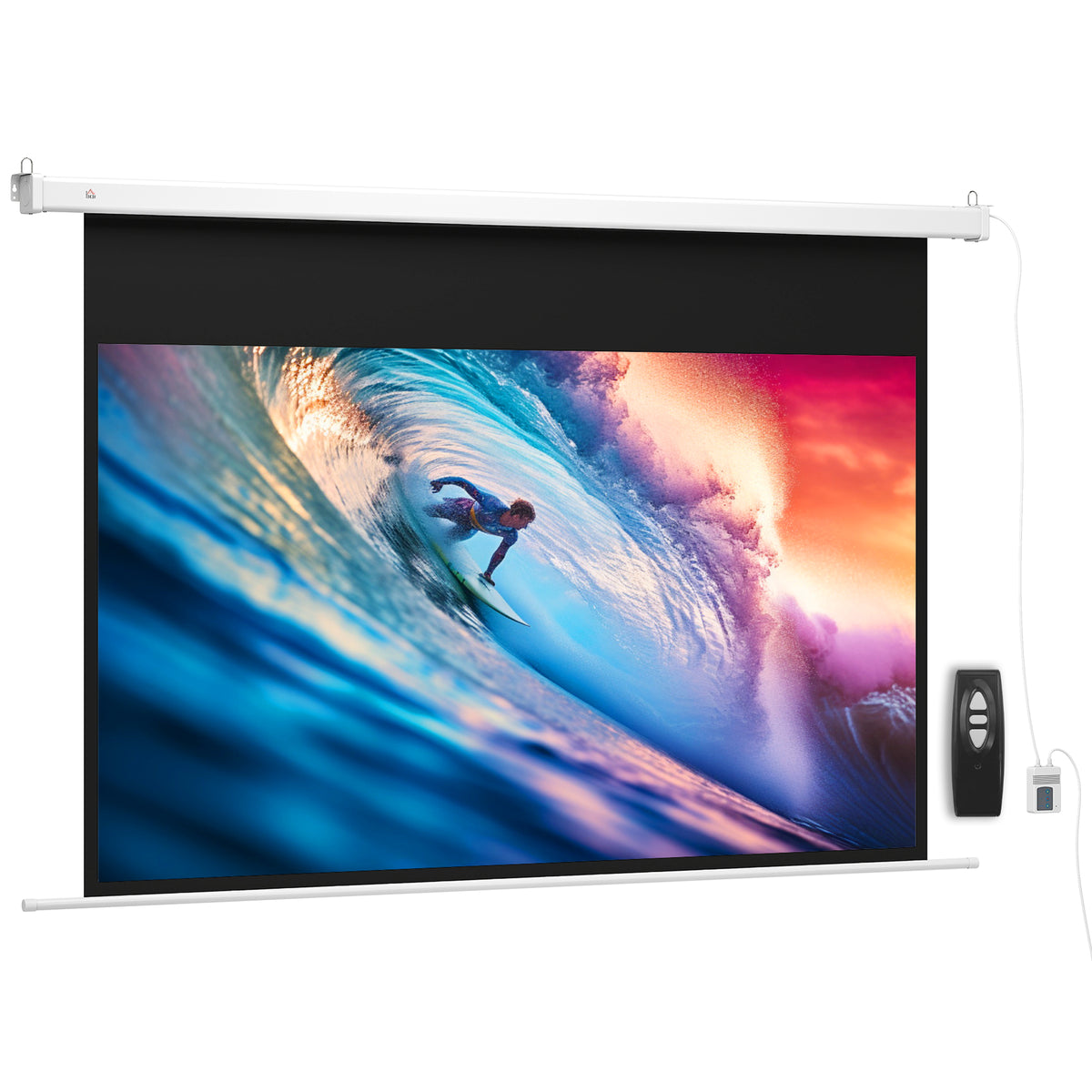 HOMCOM Beamer Leinwand 212 x 150 cm 120 Zoll 16:9 HD 4K Projektionsleinwand Elektrisch mit Fernbedienung