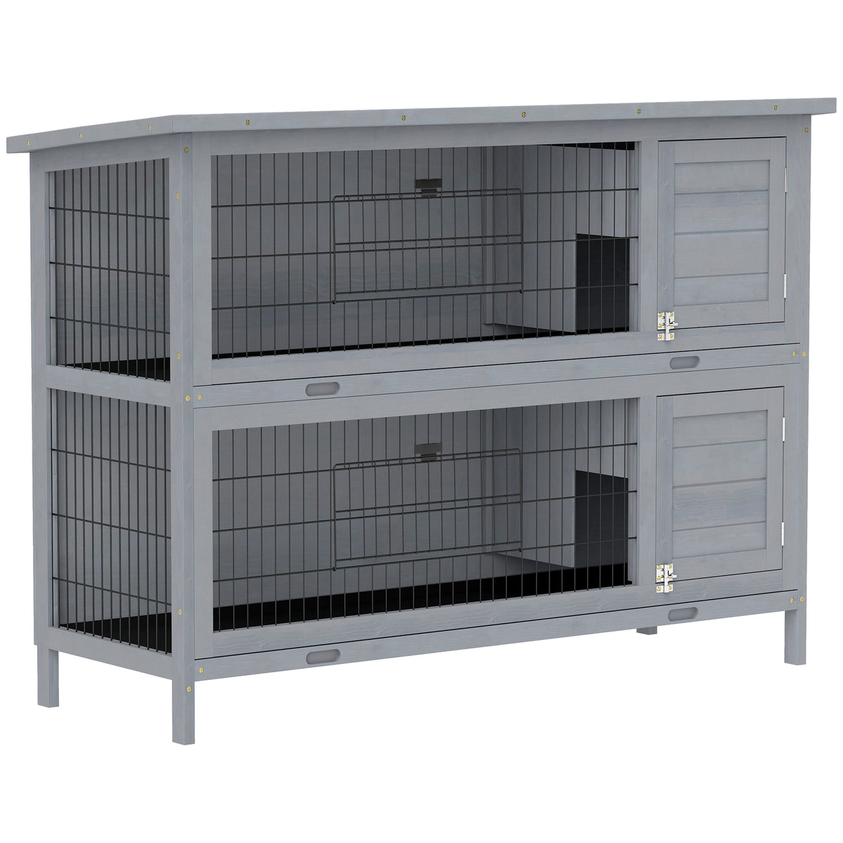 PawHut Hasenstall Kaninchenstall aus Holz mit 2 Etagen Asphaltdach Bodenwanne Türen für Kleintiere 136,4 x 50