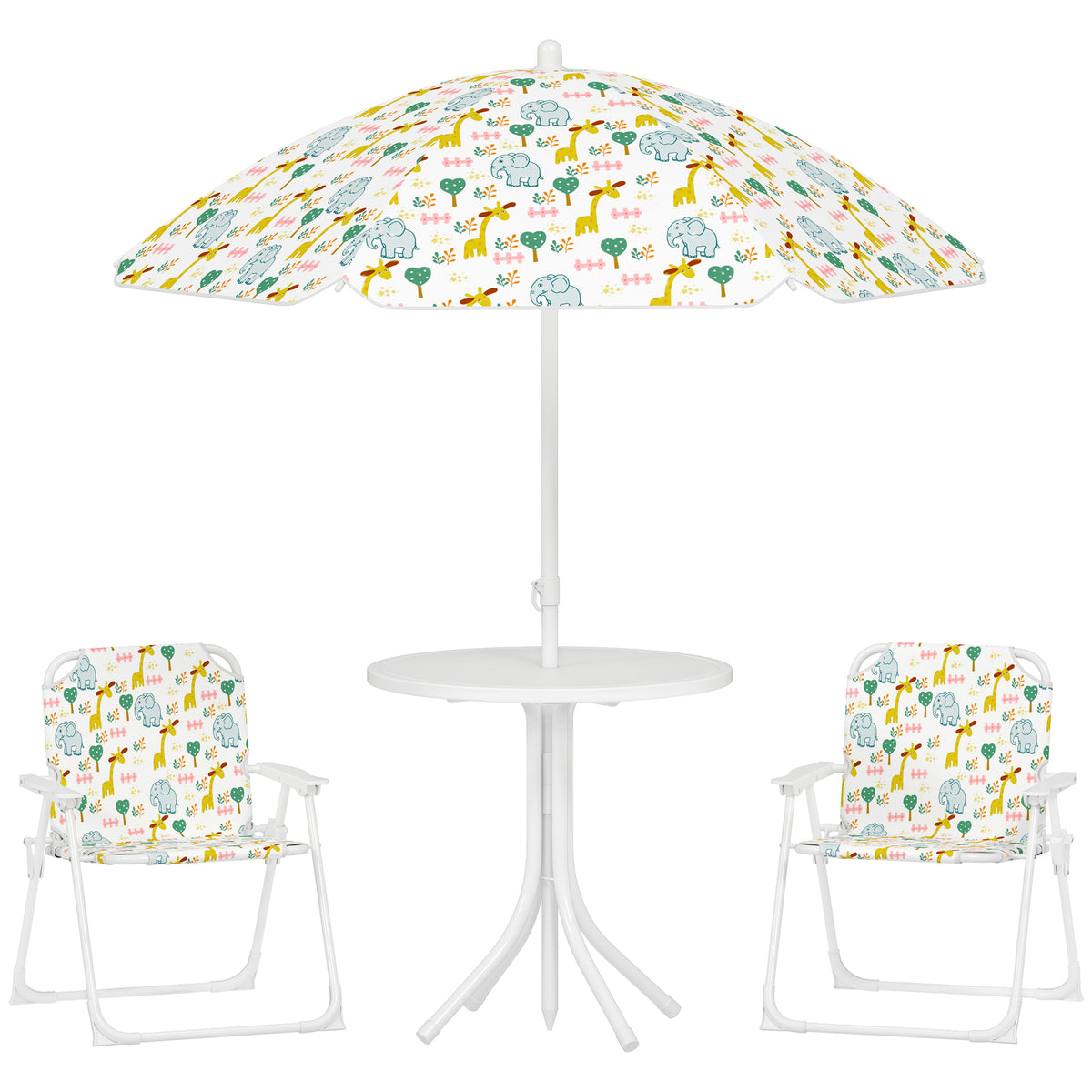 Kinder-Sitzecke, Klappstuhl-Sitz-Set mit Sonnenschirm, Buntes Muster, Weiß