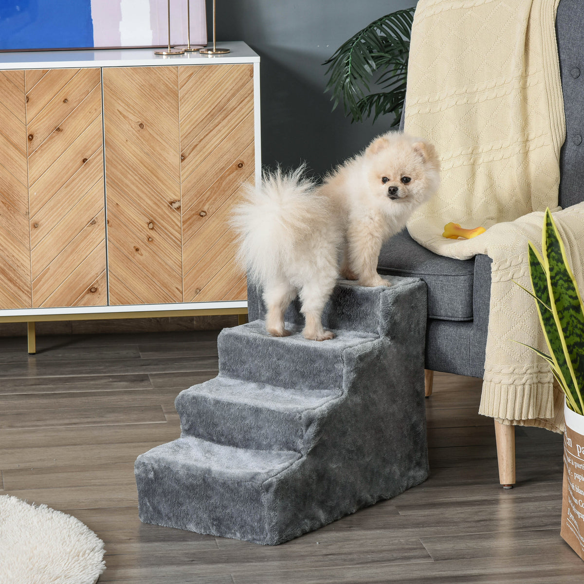 PawHut Hundetreppe 4 Stufen 44 cm Hoch Haustiertreppe für Kleine Hunde Katzentreppe Hunderampe mit – Produktabbildung 2