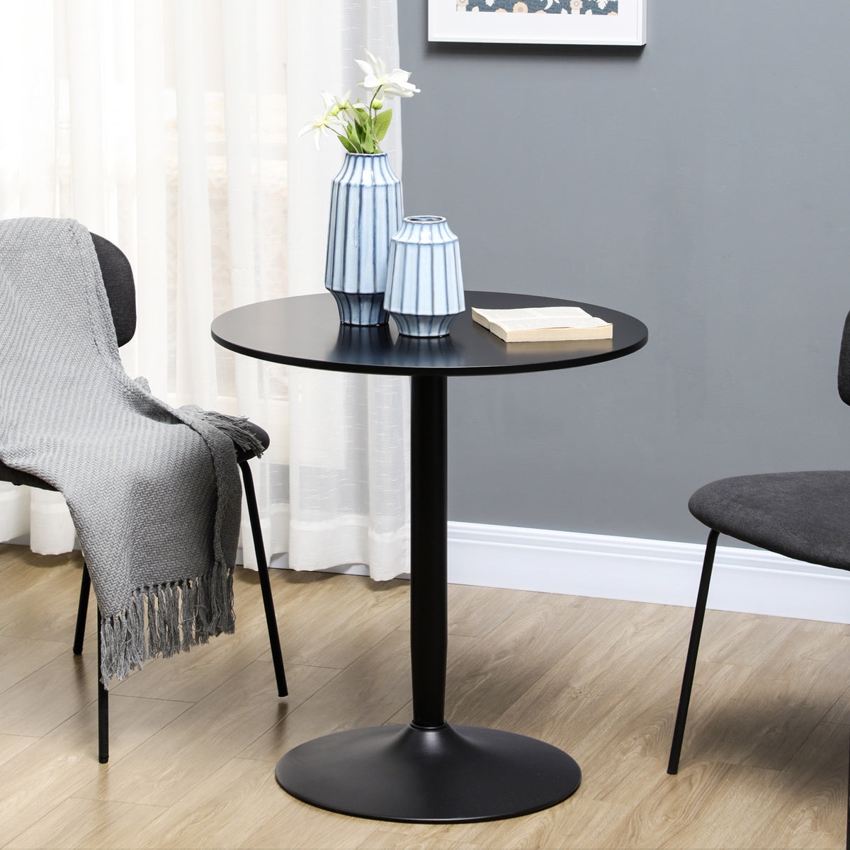 HOMCOM Esstisch für 2 Personen, runde Tischplatte, Stahlfuß, schwarz, 70 x 70 x 75 cm – Produktabbildung 2