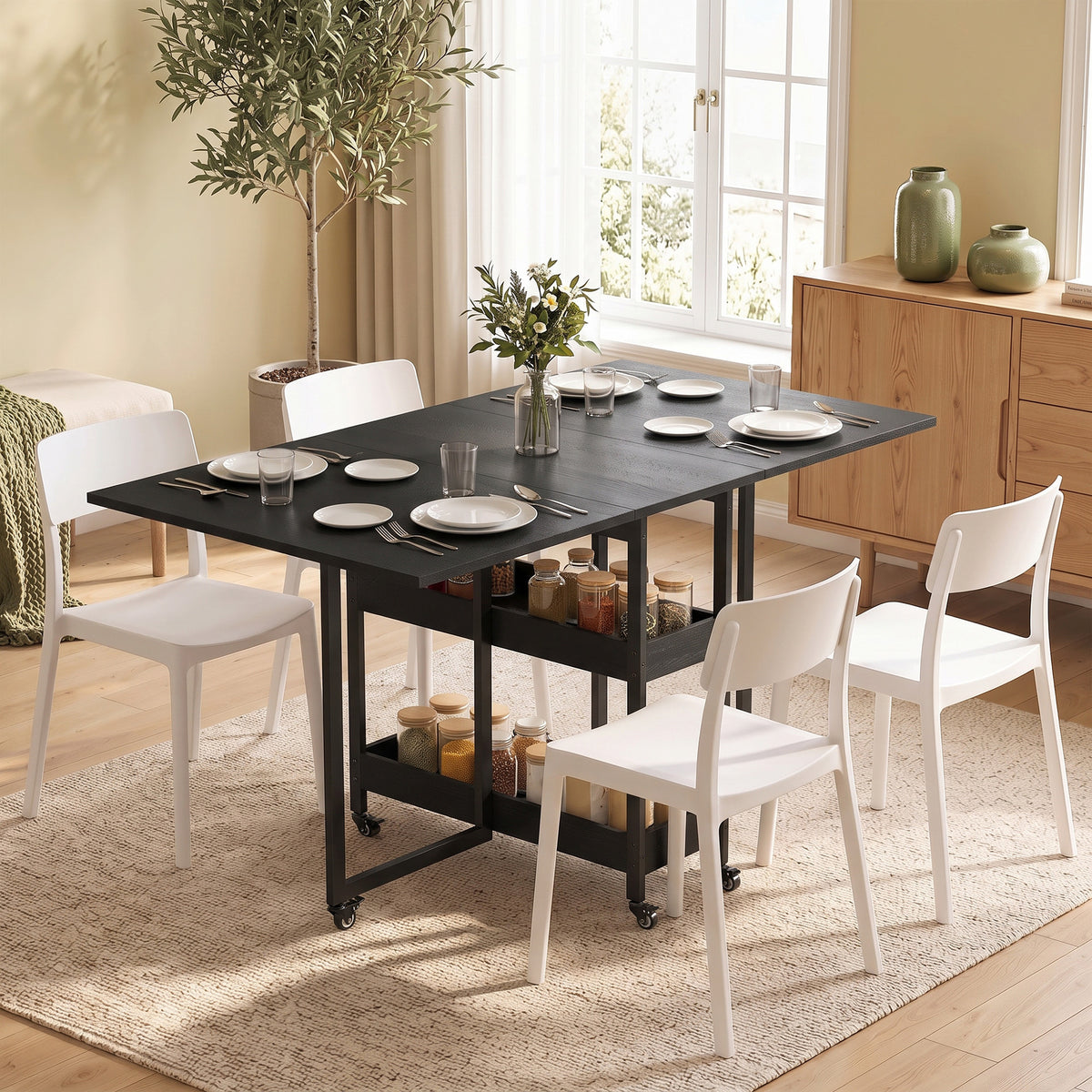 HOMCOM Klappbarer Esstisch im Industriedesign, für bis zu 4 Personen, offene Regale, flexibel, Metall – Produktabbildung 2