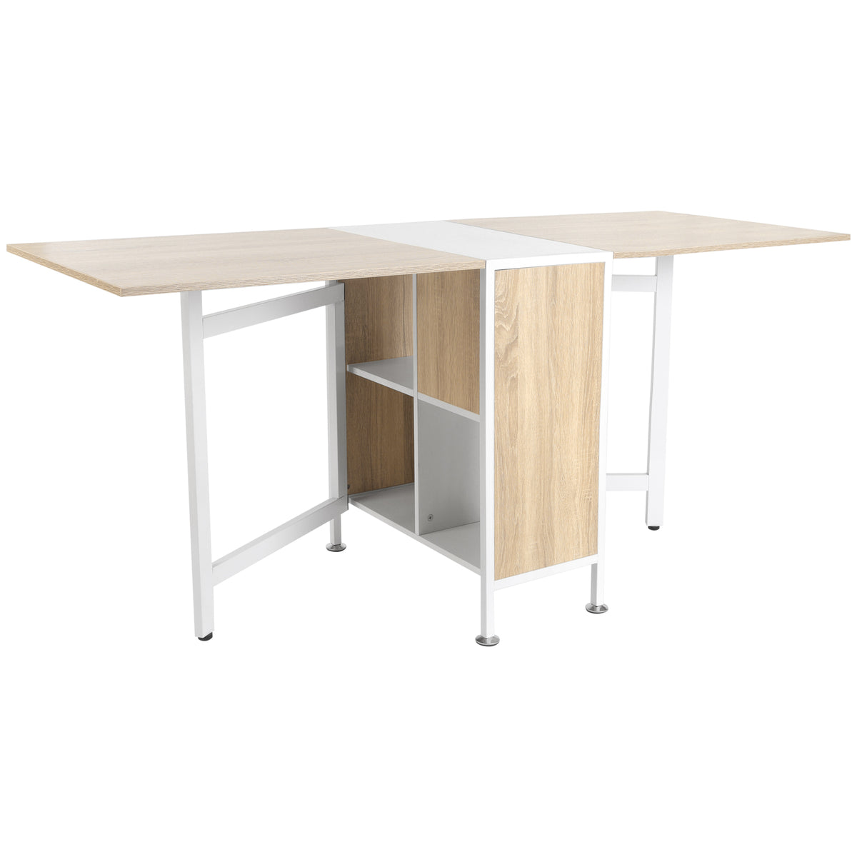 Klapptisch Esstisch Beistelltische Ablagefläche für Wohnzimmer Küche Eiche Holz Metallrahmen Natur+Weiß 169 x