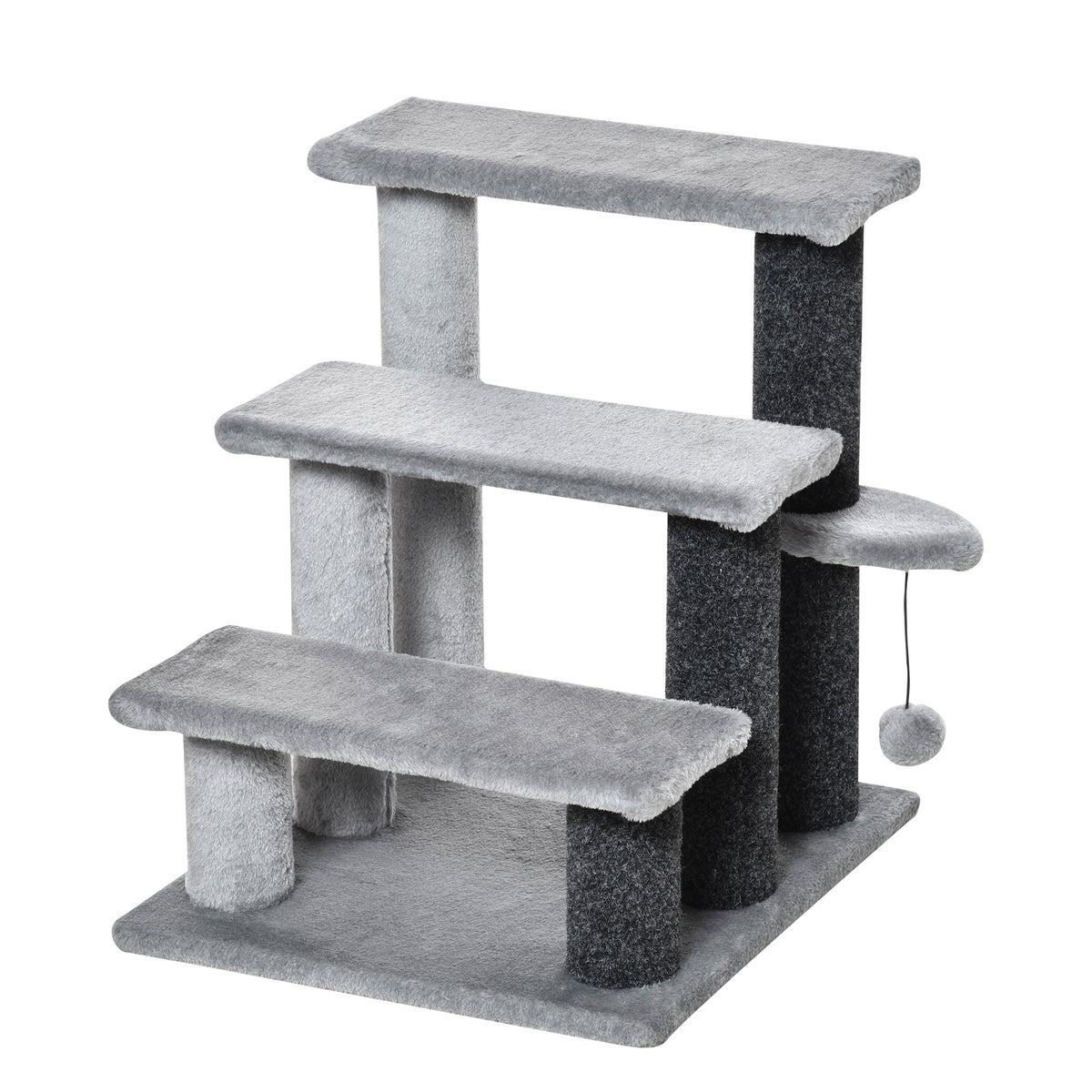 PawHut Katzentreppe 3-stufige Haustiertreppe mit Kratzsäulen Ball Hundetreppe Tiertreppe für Katzen bis 5 kg