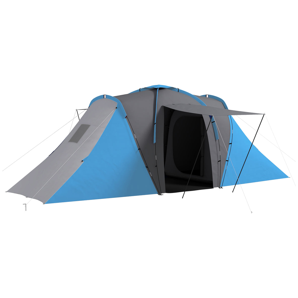 Outsunny Tunnelzelt, 2000mm Wasserabweisend Campingzelt für 4 Personen, mit 2 Schlafzimmern Wohnbereich