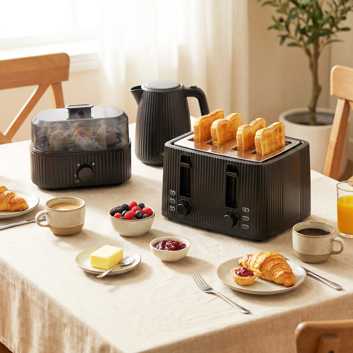 HOMCOM 1,7L Schnellkoch-Wasserkocher und 4-Scheiben-Toaster-Set, Eierkocher für 6 Eier mit – Produktabbildung 2