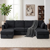 HOMCOM Ecksofa 4-Sitzer U-Form Sofa mit Stauraum-Ottomane, 306 cm Eckcouch mit Cord-Optik, 4 Kissen – Produktabbildung 10