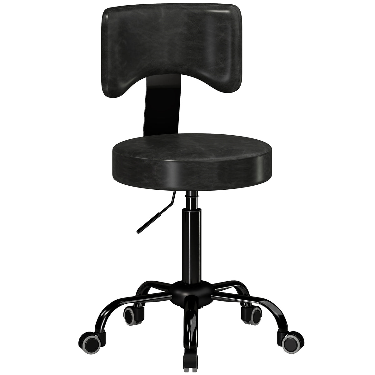 HOMCOM Rollhocker, höhenverstellbarer Salonstuhl aus PU-Leder mit Polstersitz, Rückenlehne und Rollen