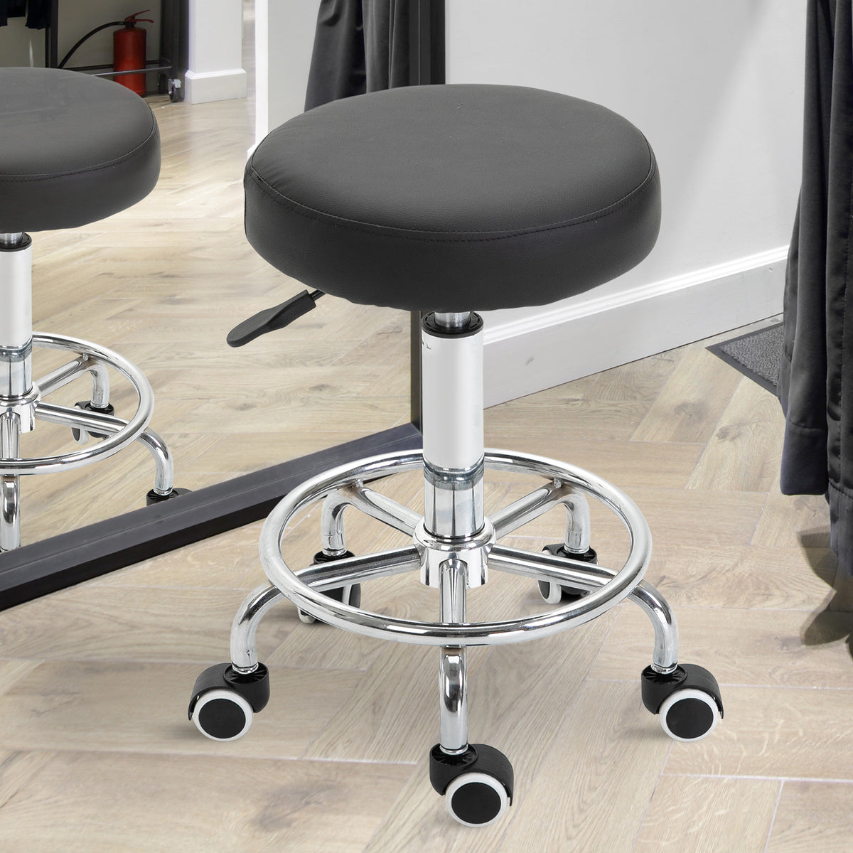 Vinsetto Salonhocker, höhenverstellbar, Kunstleder, bis 110 kg, Ø42x50-64H cm, Schwarz – Produktabbildung 2