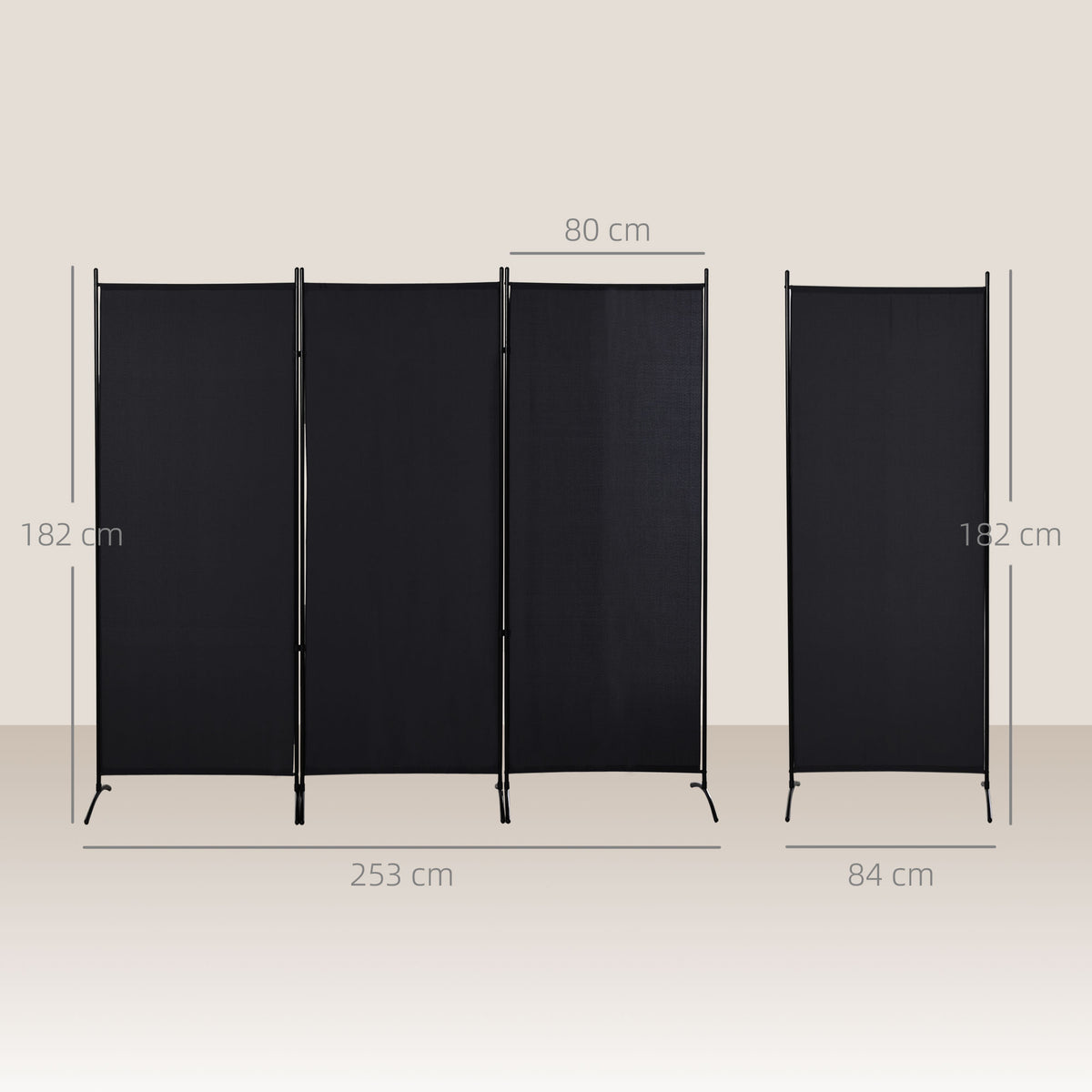 HOMCOM Raumteiler, 3-teiliger Sichtschutz, Raumtrenner mit Metallrahmen, Schwarz – Produktabbildung 3
