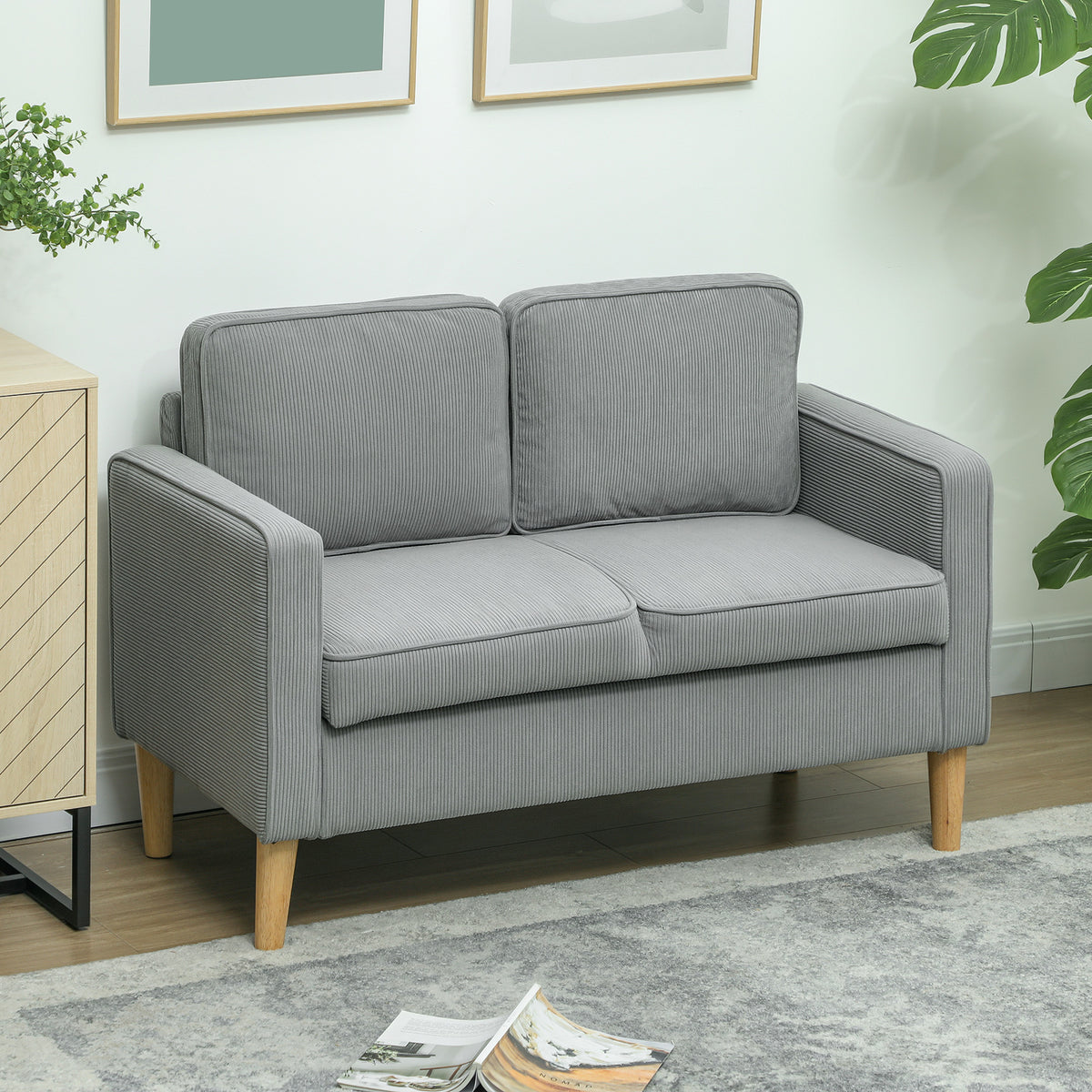 HOMCOM Zweisitzer-Sofa mit Stauraum und soliden Holzbeinen, für Wohnzimmer, Schlafzimmer, 117 x 63 x 79 – Produktabbildung 2