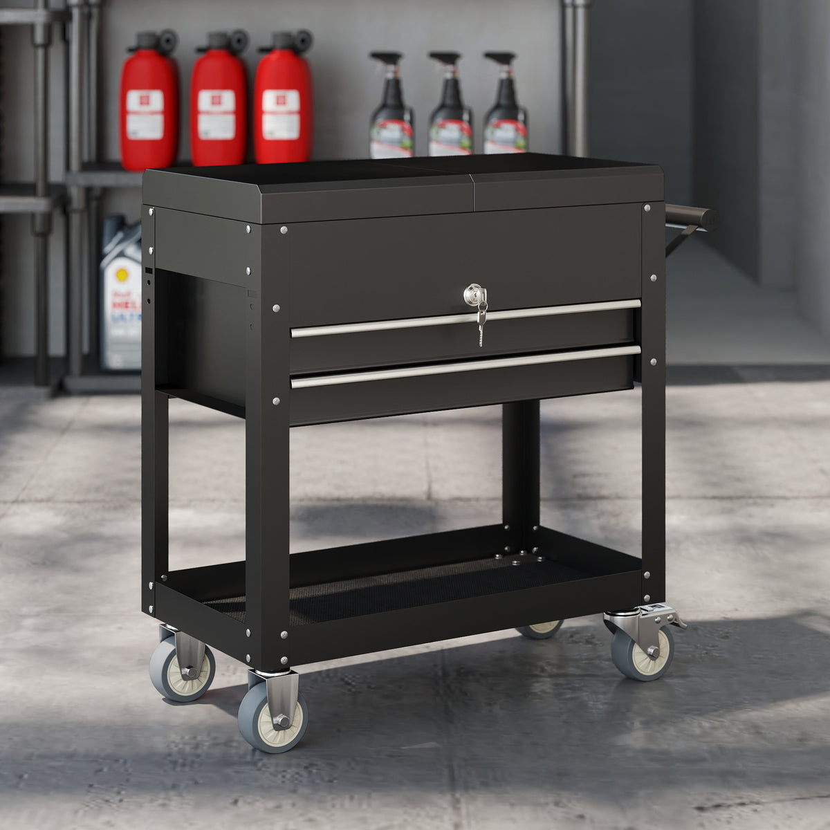 HOMCOM Rollender Werkzeugschrank, Werkzeugkasten mit Schubladen, Arbeitsfläche, verschließbar, mit Griff – Produktabbildung 2