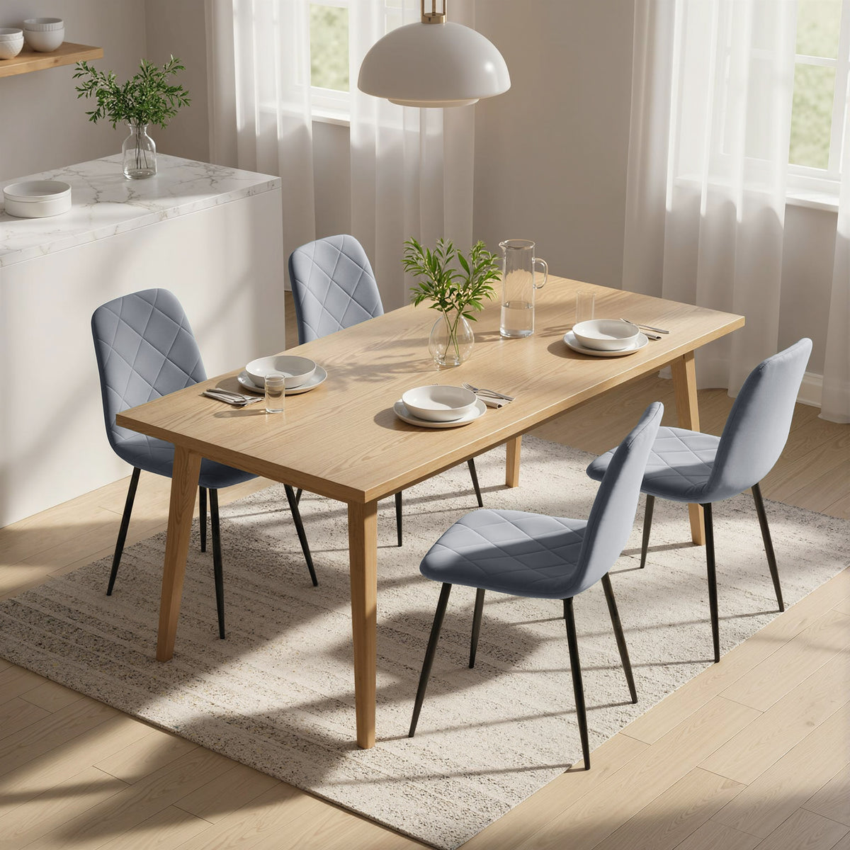HOMCOM Esszimmerstühle, 4er-Set Küchenstühle mit Rückenlehne, Samtoptik, Polsterstühle mit Metallbeinen – Produktabbildung 2