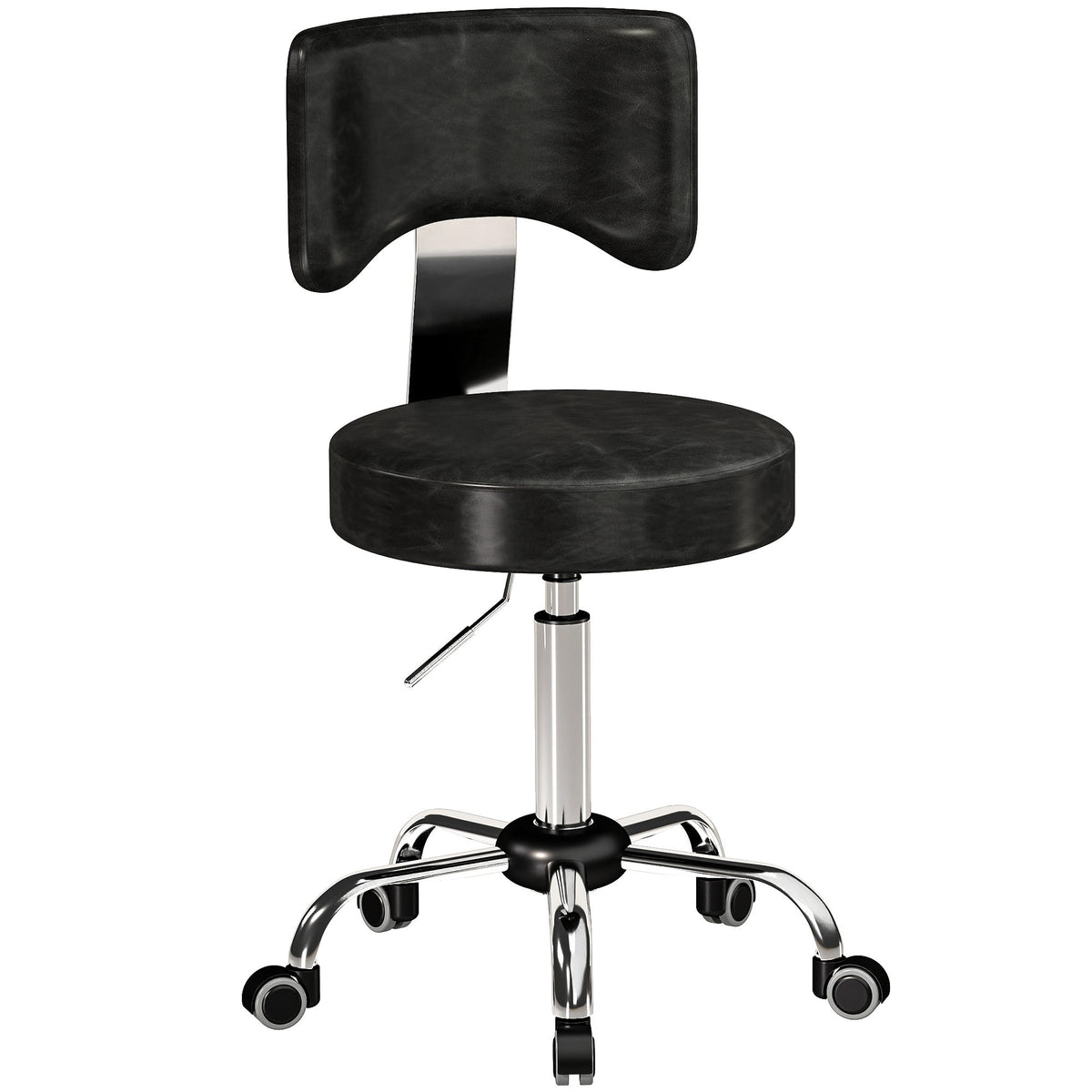 HOMCOM Rollhocker, höhenverstellbarer Salonstuhl aus PU-Leder mit Polstersitz, Rückenlehne und Rollen