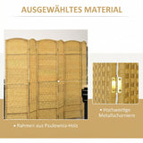 HOMCOM Raumteiler, 6-teilig faltbare Trennwand, Geflechtmuster, Kiefernholz, Naturholz – Produktabbildung 6