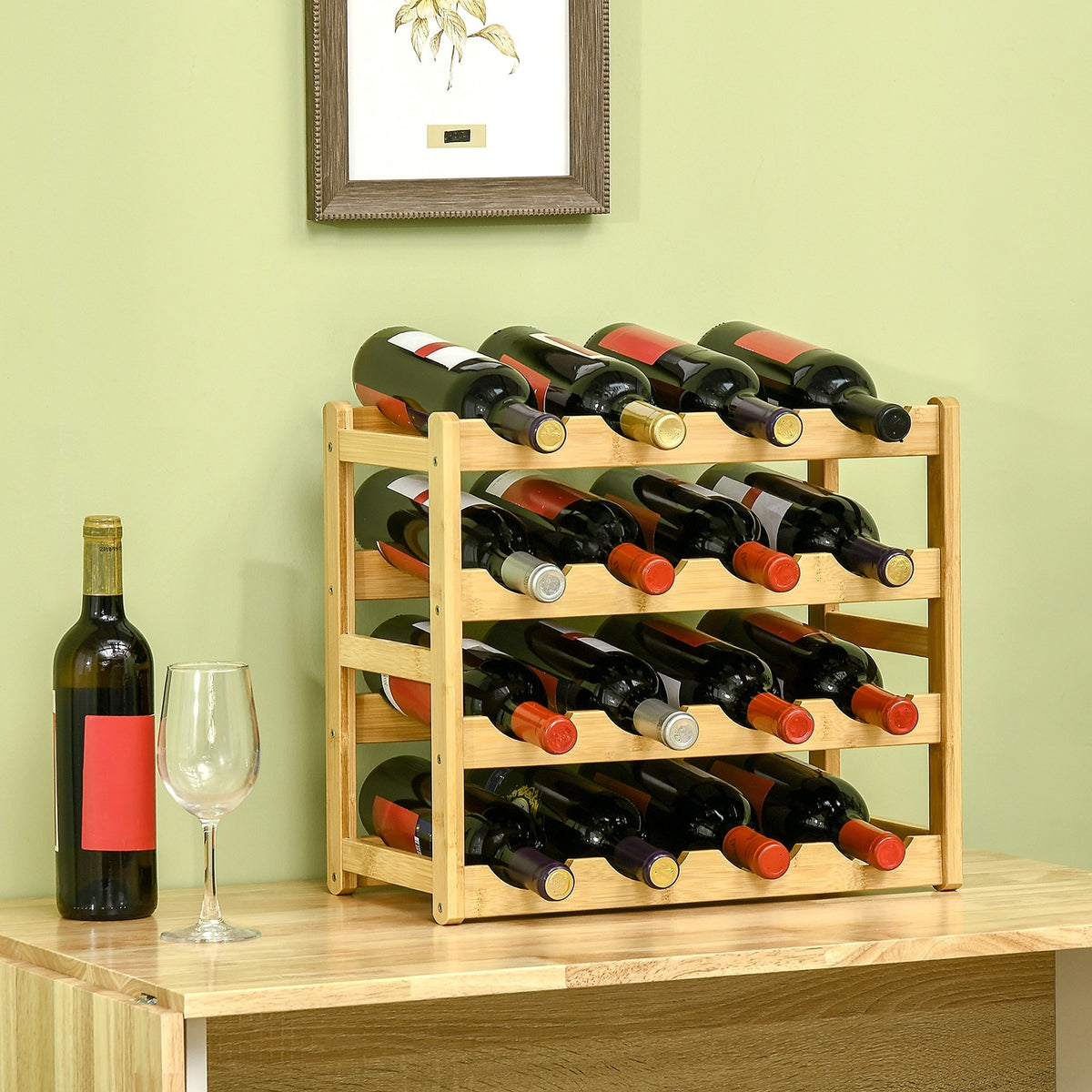 HOMCOM Weinregal aus Bambus für 16 Weinflaschen, 4 Regale, 43 cm x 23,5 cm x 38 cm Natur – Produktabbildung 2