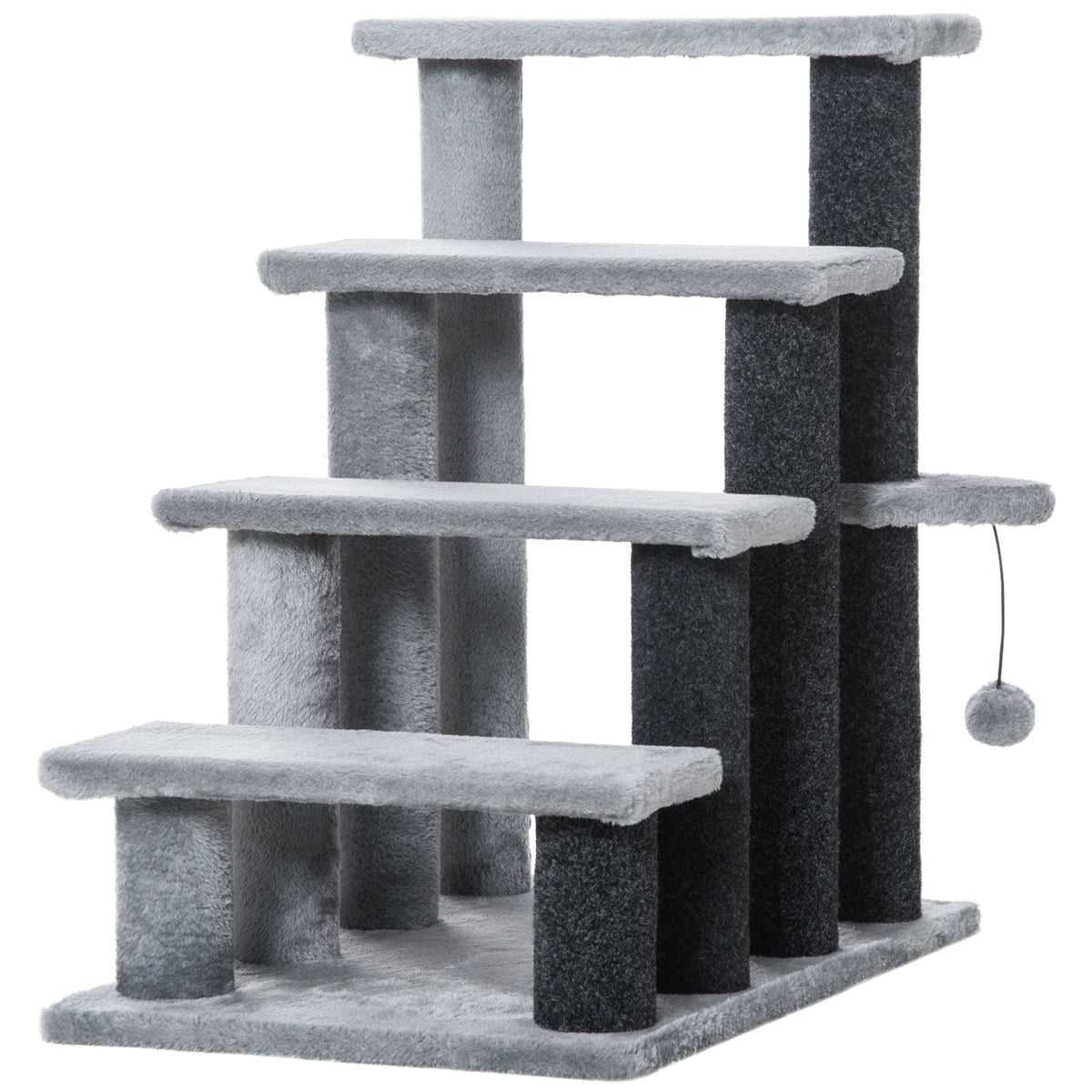 PawHut Katzentreppe 4-stufige Haustiertreppe mit Kratzsäulen Ball Hundetreppe Tiertreppe für Katzen bis 5 kg