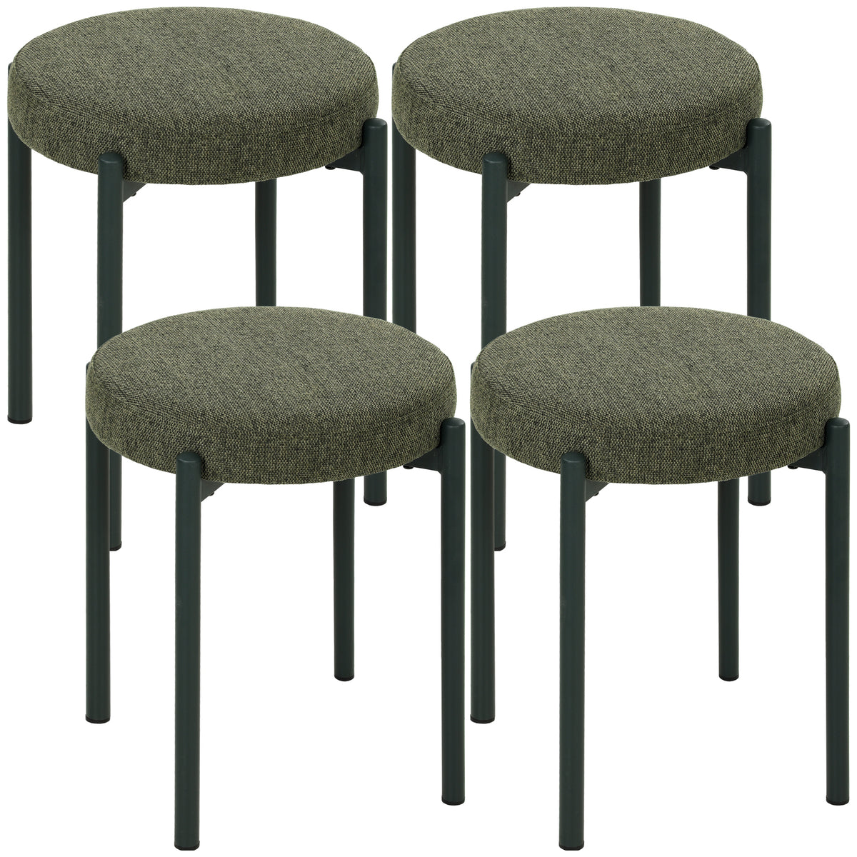HOMCOM Esszimmerhocker 4er Set Stapelbare Sitzhocker mit Stahlbeinen, Leinenoptik für Esszimmer, Wohnzimmer