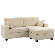 HOMCOM Ecksofa 216 cm 3-Sitzer L-Form Sofa mit Umkehrbarem Aufbwahrungshocker, Cord-Optik, Breiter