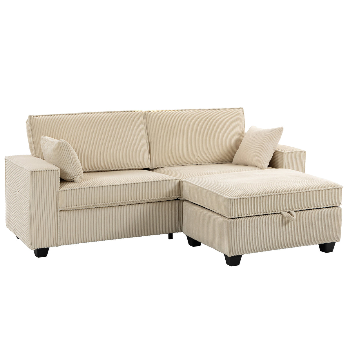 HOMCOM Ecksofa 216 cm 3-Sitzer L-Form Sofa mit Umkehrbarem Aufbwahrungshocker, Cord-Optik, Breiter – Produktabbildung 11