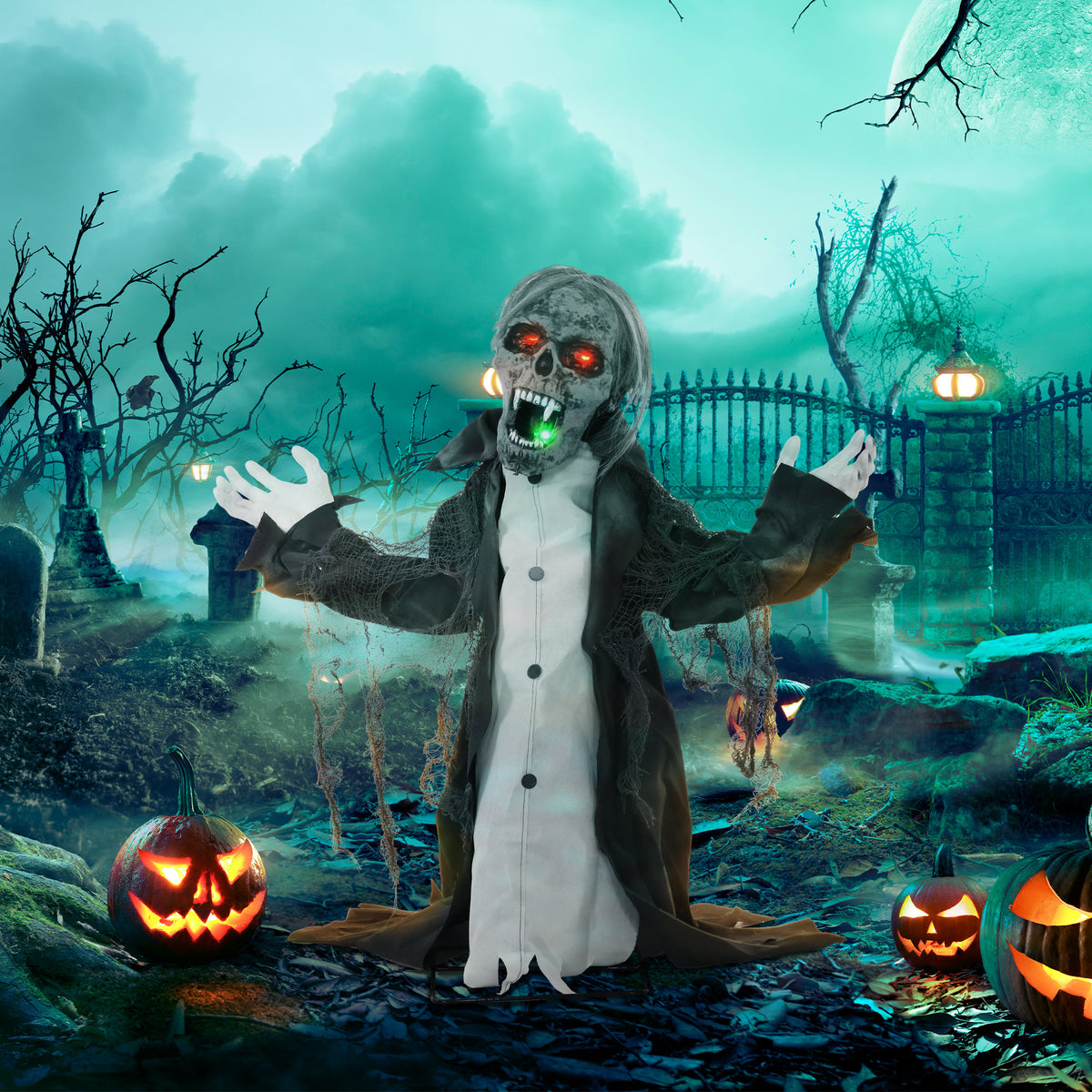 HOMCOM Halloweendeko, Skelett/Zombie, beweglich, Bewegungssensor, LEDs & Sounds, 75 cm – Produktabbildung 2