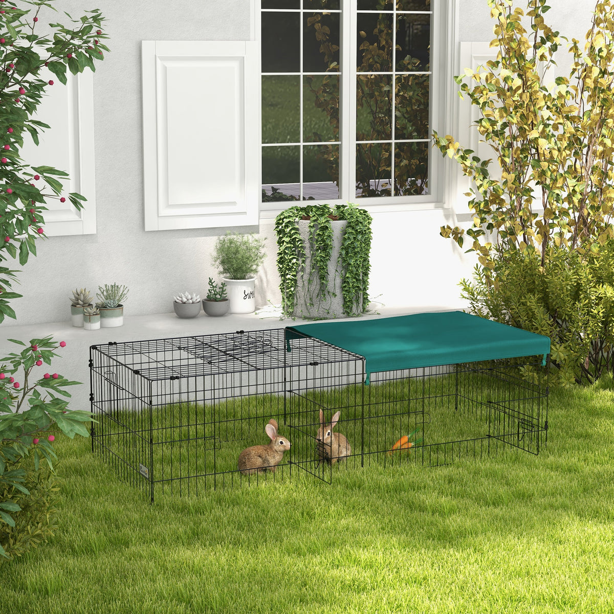 PawHut Kleintiergehege Freilaufgehege Zwergkaninchengehege, 185 x 75 x 50 cm, Grün + Schwarz – Produktabbildung 2