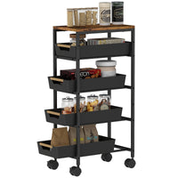 HOMCOM 5-stufiger Küchenwagen, Holzoptik, rollbar, Metallrahmen, 4 Schubladen, Schwarz – Produktabbildung 10