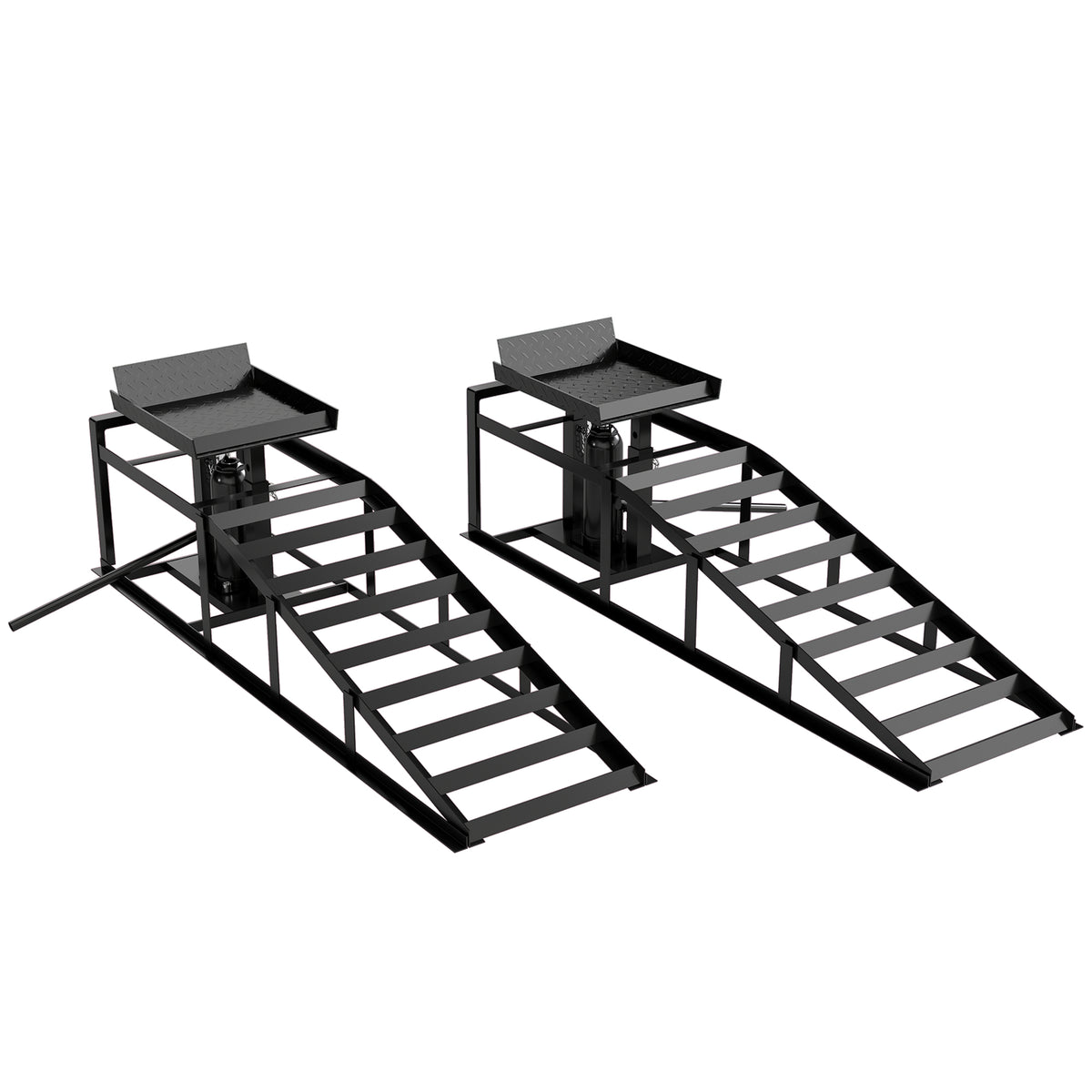 HOMCOM 2er-Set hydraulische Auffahrrampe höhenverstellbar Schwellenrampe 3 t Tragkraft, Bordsteinrampe für
