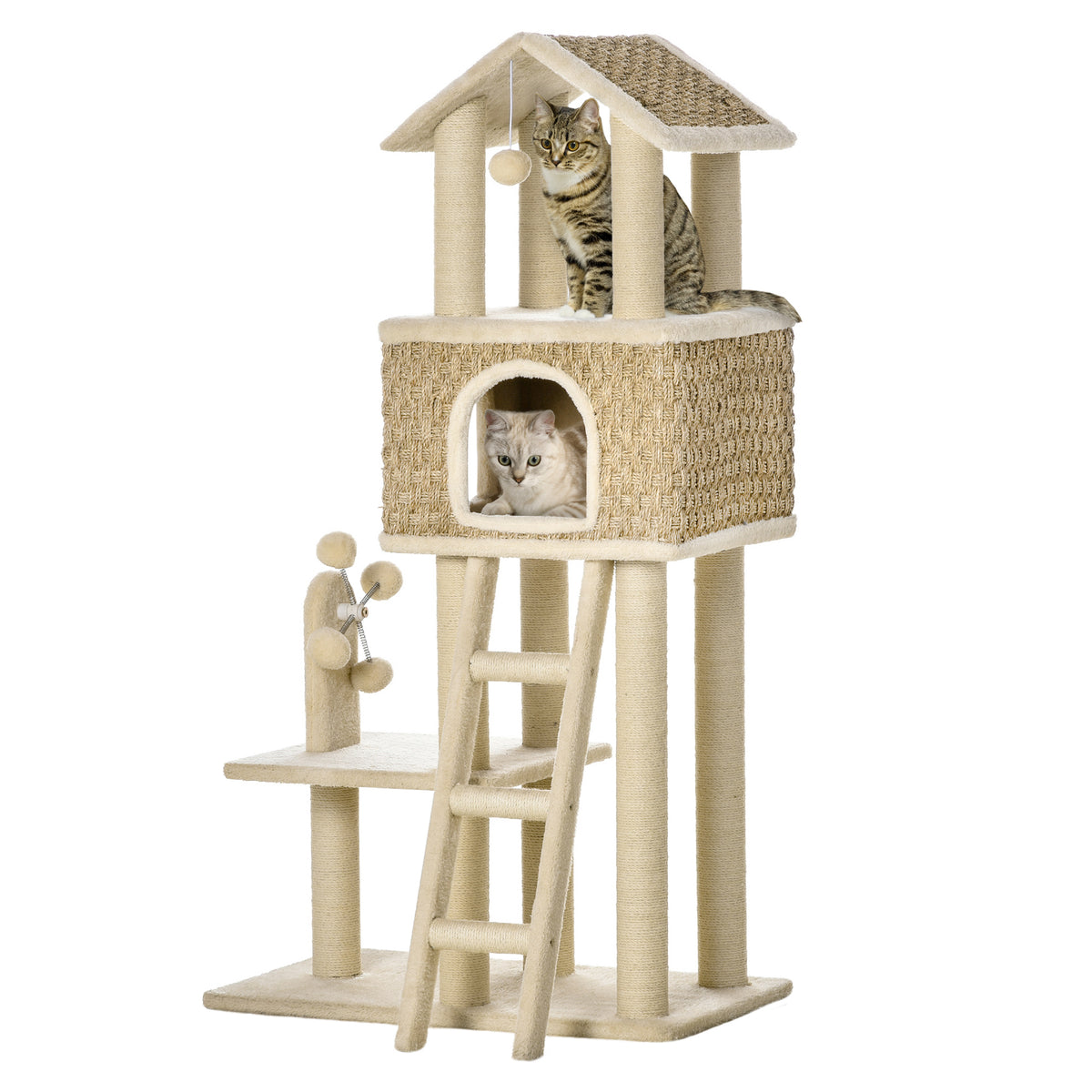 mit Katzenhöhle inkl. Spielzeug Sisal Plüsch Khaki + Beige + Kaffee