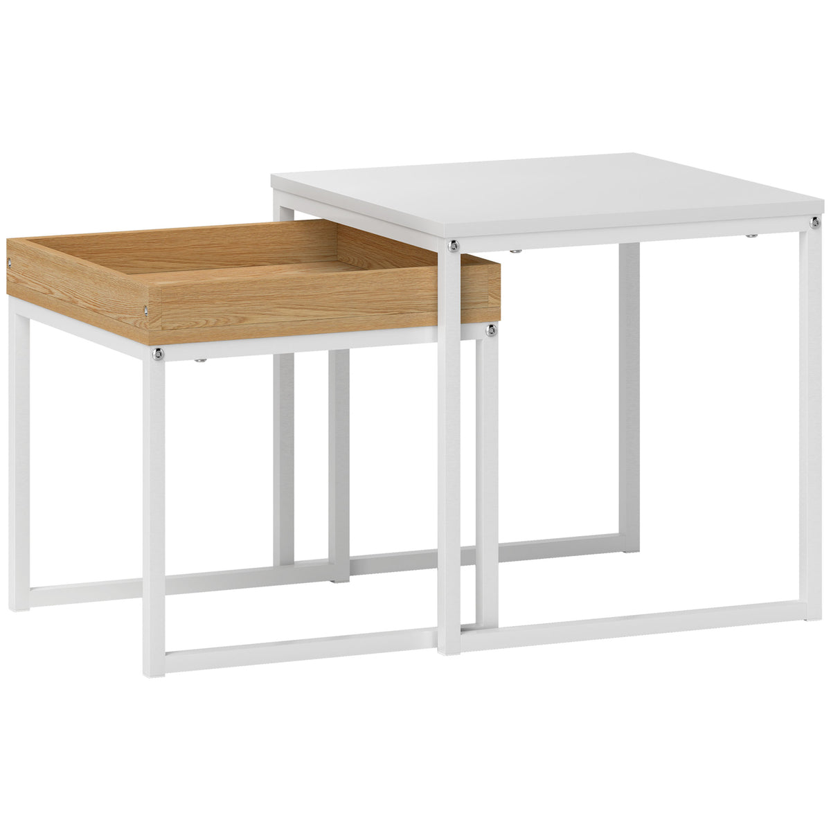 HOMCOM Moderner Couchtisch, 2er-Set Sofatisch, für kleine Räume, Quadratisch, MDF, Metall, Weiß