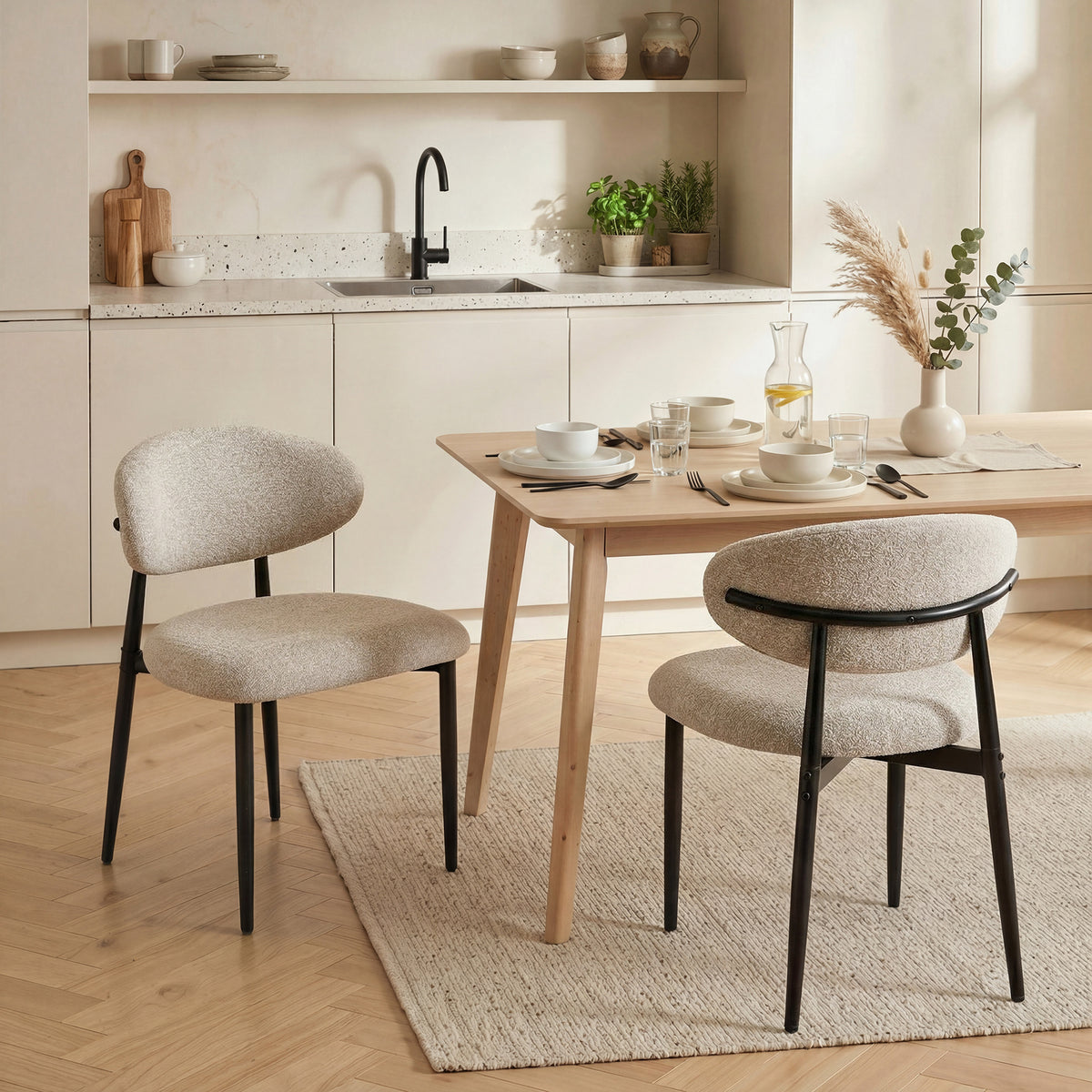 HOMCOM Esszimmerstühle Gepolstert Küchenstühle mit Stahlbeinen Beige – Produktabbildung 2