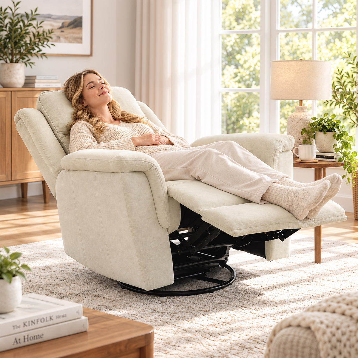 HOMCOM Relaxsessel mit Liegefunktion und Wippfunktion Fernsehsessel mit Fußstütze in Cremeweiß – Produktabbildung 2