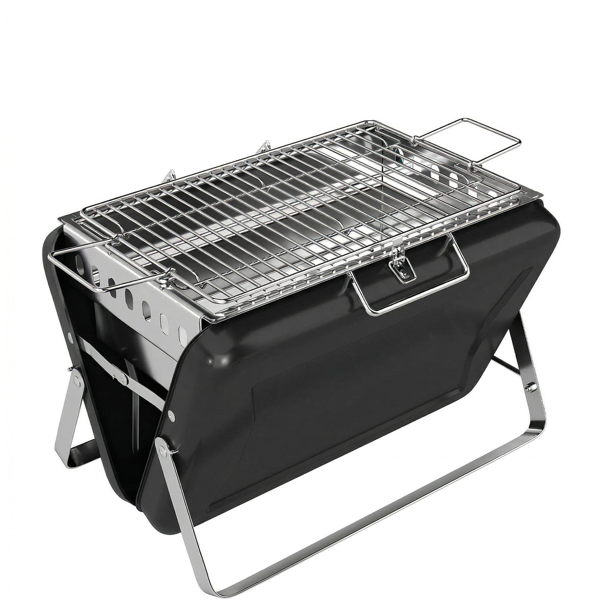 Outsunny Holzkohlegrill aus Edelstahl BBQ Smoker mit Grillrost Griff klappbaren Beinen für Barbeque Camping
