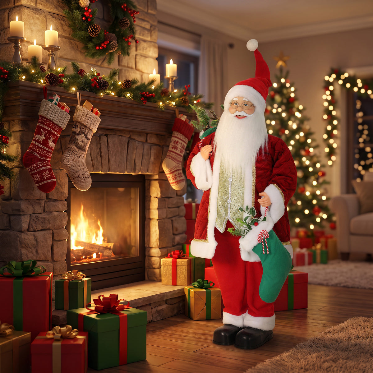 HOMCOM 120 cm singender & tanzender Weihnachtsmann, stehende animierte Weihnachtsfigur mit Strumpf – Produktabbildung 2