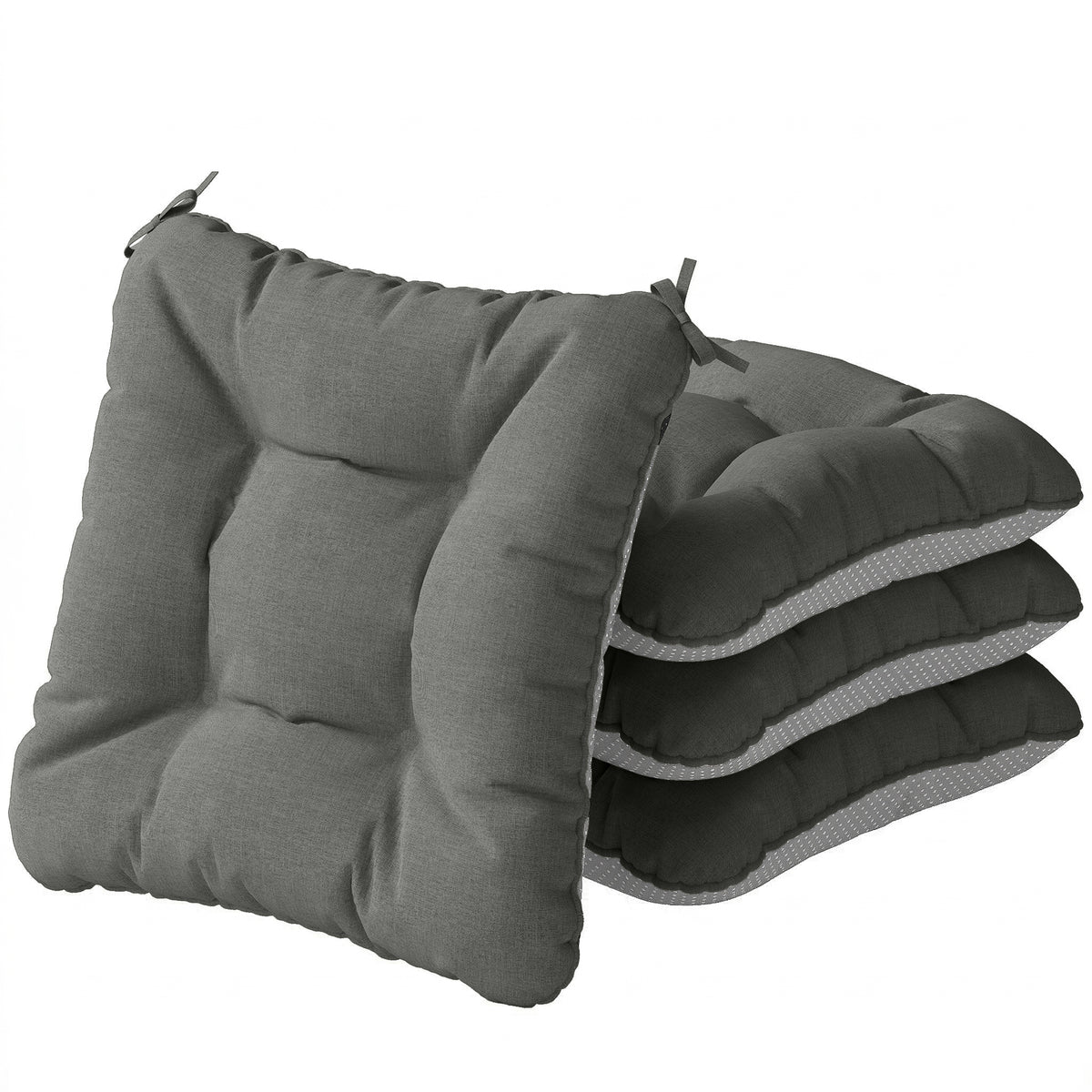 Outsunny 4er Set Sitzkissen 39,5 x 39,5 x 10 cm Stuhlkissen mit Bändern, rutschfeste Outdoor Indoor