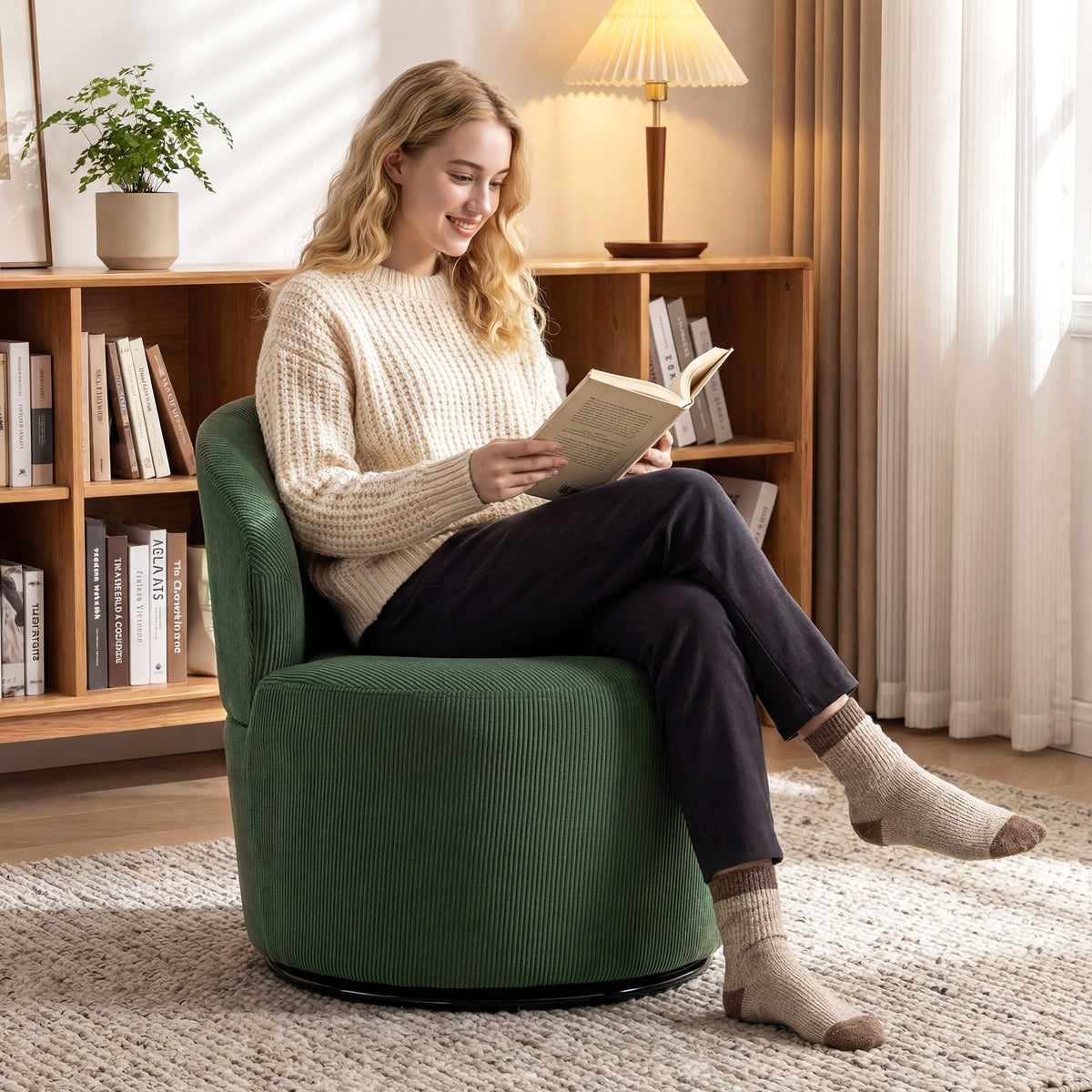 HOMCOM Akzentstuhl, 360-Grad-Drehung, Moderner Drehsessel mit Rundfuß, für Wohnzimmer und Schlafzimmer – Produktabbildung 2