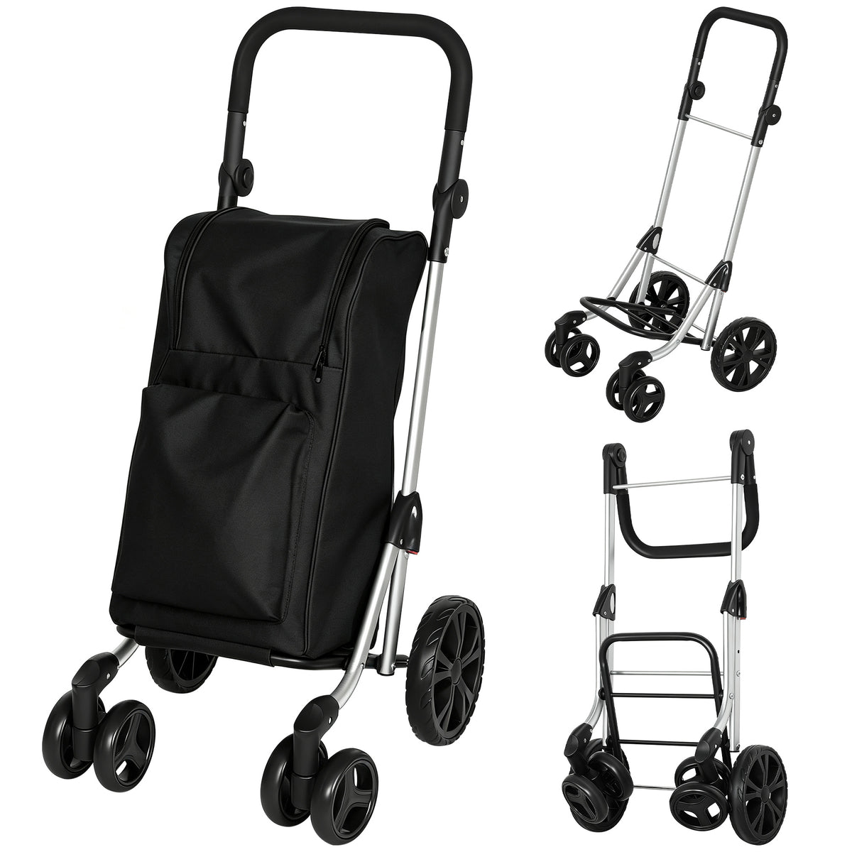 HOMCOM Einkaufstrolley, 46 Liter Tasche, Faltbarer Einkaufswagen mit Kühltasche, verstellbarer Griff